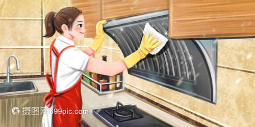 清潔廚房做家務的女人